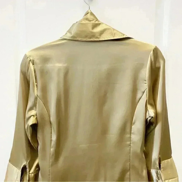 Suzy Shier Wrap Blouse Gold Satin V Neck Tie Waist 3/4 Sleeve Sash  Belt Size XS - Picture 13 of 16